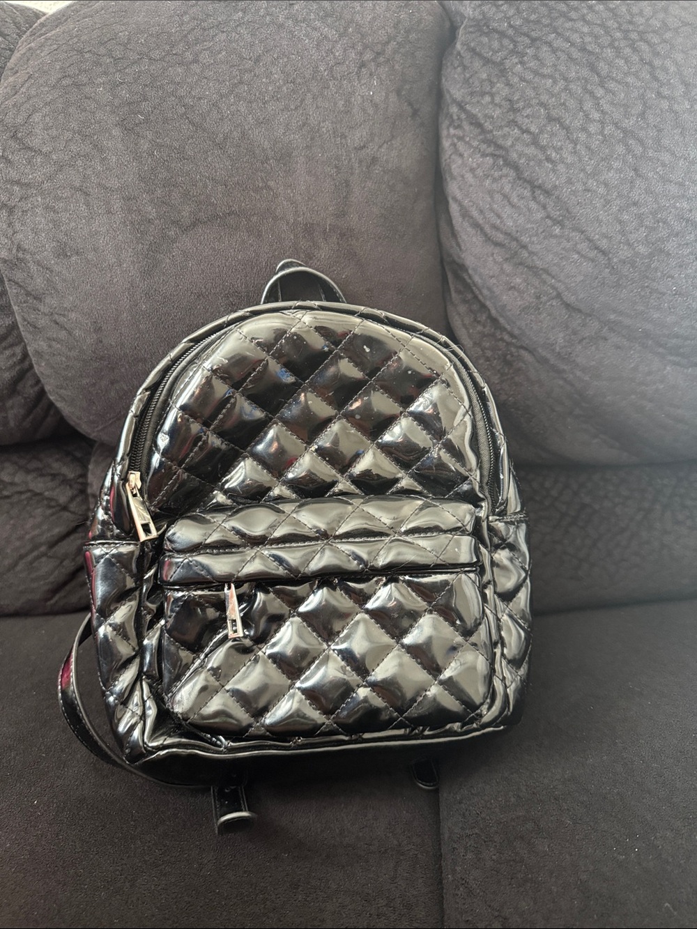 Forever 21 Quilted Patent Mini Backpack - Black